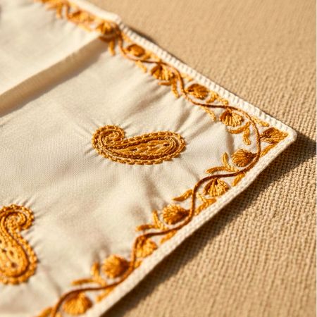 Kashmiri Hand Embroidered Silk Handkerchief with Blush Floral Motifs
